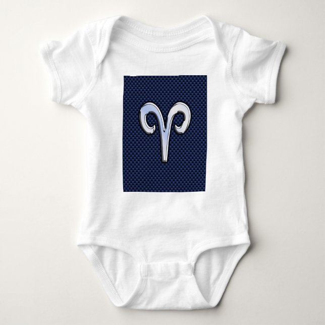 Silver Aries Zodiac Sign Navy Carbon Fiber Style Baby Bodysuit (Front)