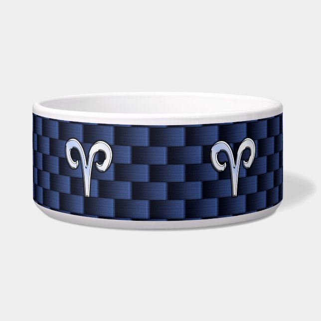 Silver Aries Zodiac Sign Navy Carbon Fiber Style Bowl (Front)