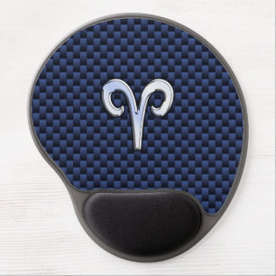Silver Aries Zodiac Sign Navy Carbon Fiber Style Gel Mouse Pad