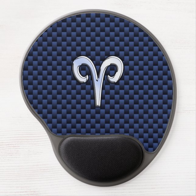 Silver Aries Zodiac Sign Navy Carbon Fiber Style Gel Mouse Pad (Front)