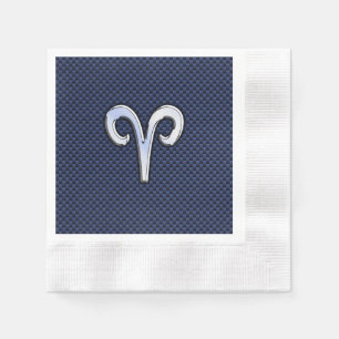 Silver Aries Zodiac Sign Navy Carbon Fiber Style Napkins