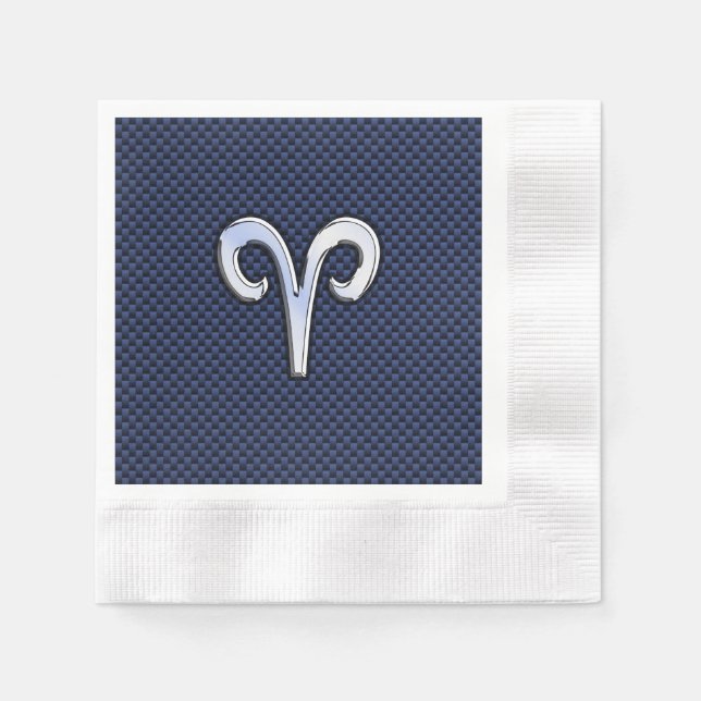 Silver Aries Zodiac Sign Navy Carbon Fiber Style Napkins (Front)
