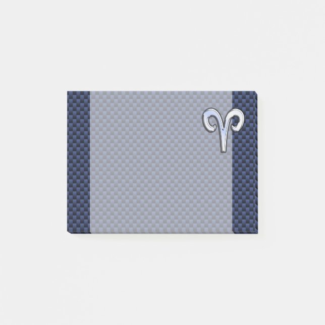 Silver Aries Zodiac Sign Navy Carbon Fiber Style Post-it Notes (Front)