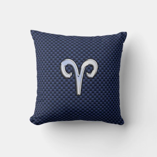 Silver Aries Zodiac Sign Navy Carbon Fiber Style Throw Pillow