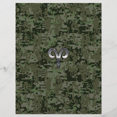 Silver Aries Zodiac Symbol Green Digital Camo