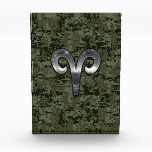 Silver Aries Zodiac Symbol Green Digital Camo Award