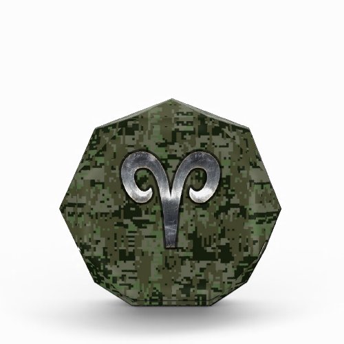 Silver Aries Zodiac Symbol Green Digital Camo Award