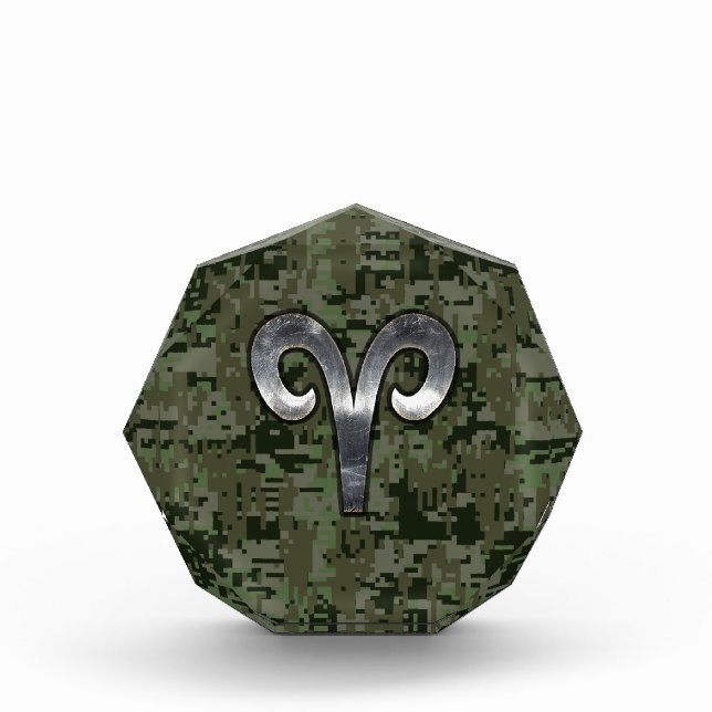Silver Aries Zodiac Symbol Green Digital Camo Award (Front)