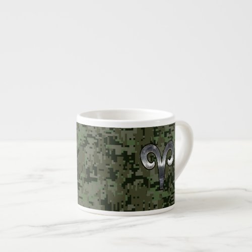 Silver Aries Zodiac Symbol Green Digital Camo Espresso Cup