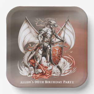 Silver Armor Dragon Orange 00th Birthday Party Paper Plates