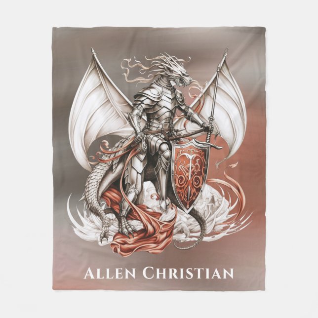 Silver Armor Dragon Orange Birthday Party Gift Fleece Blanket (Front)