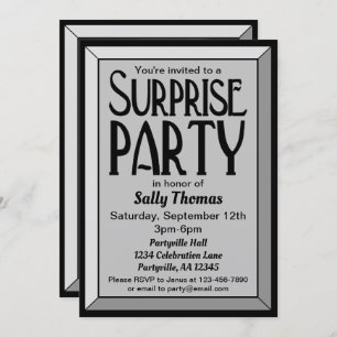 Silver Art Deco Photo Birthday Surprise Party Invitation