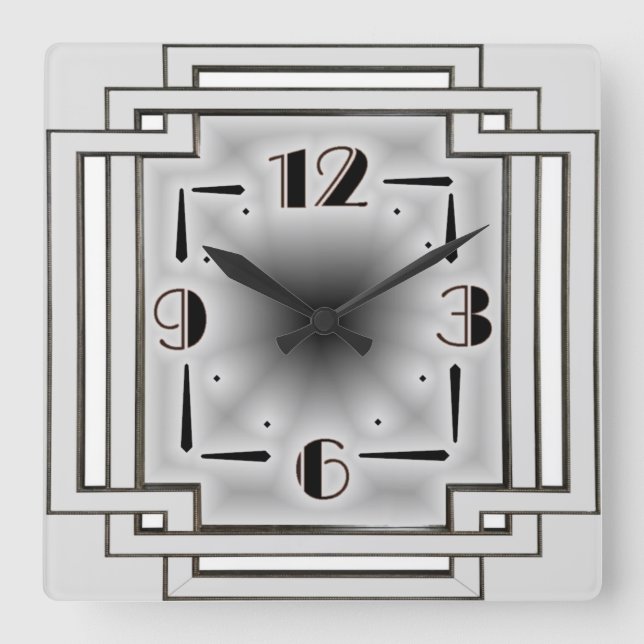 Silver Art Deco Square Wall Clock (Front)