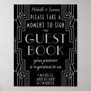 Silver Art Deco Wedding Sign Editable Guest Book