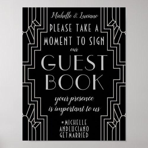 Silver Art Deco Wedding Sign Editable Guest Book