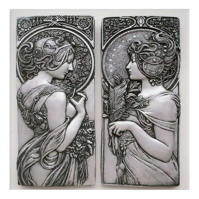 Silver ,Art nouveau ,design, females,Mucha,beautif Acrylic Print (Front)