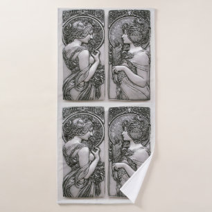 Silver ,Art nouveau ,design, females,Mucha,beautif Bath Towel
