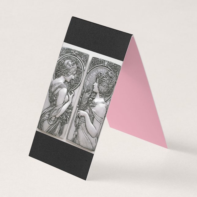 Silver ,Art nouveau ,design, females,Mucha,beautif Business Card (Front)