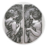 Silver ,Art nouveau ,design, females,Mucha,beautif Ceramic Knob