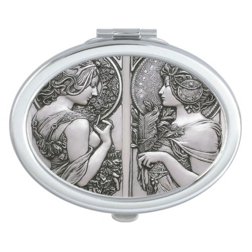 Silver Art nouveau design femalesMuchabeautif Compact Mirror