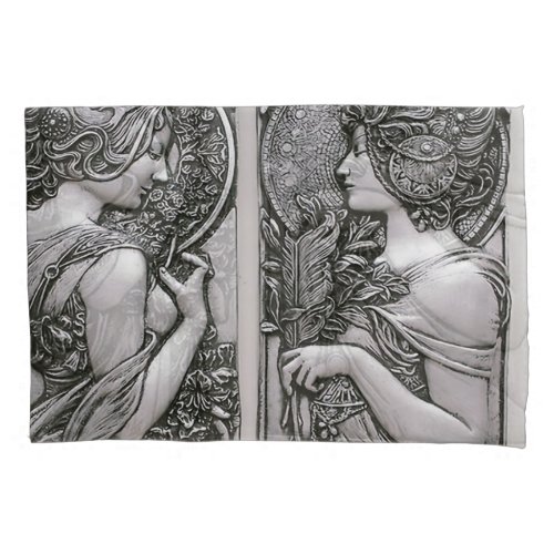 Silver Art nouveau design femalesMuchabeautif Pillow Case