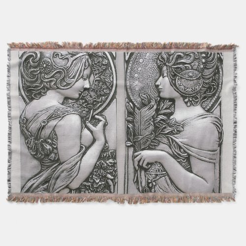 Silver Art nouveau design femalesMuchabeautif Throw Blanket