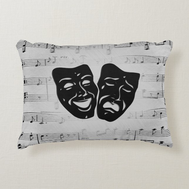 Silver Art Unites Theater Masks Accent Pillow (Front)