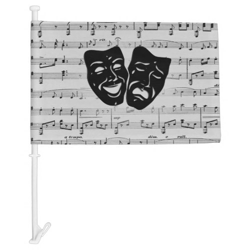 Silver Art Unites Theater Masks Car Flag