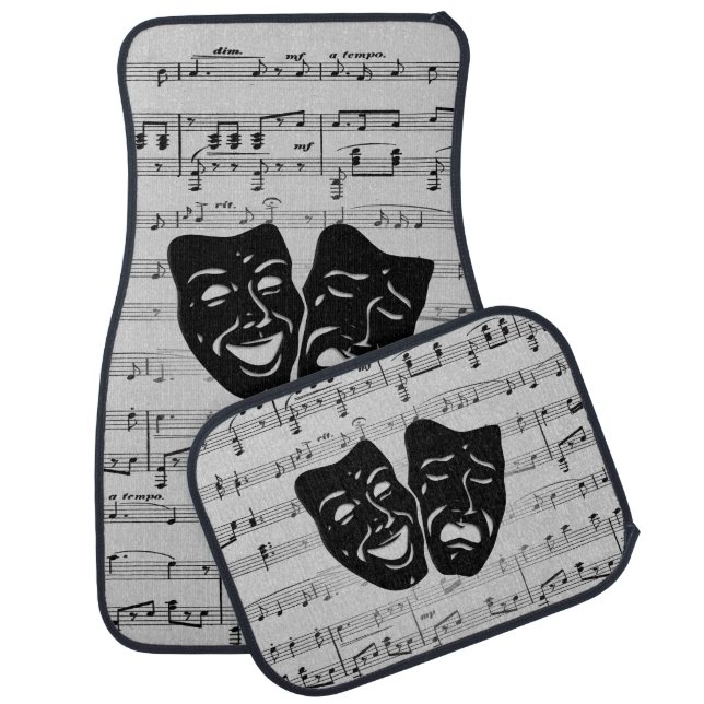 Silver Art Unites Theater Masks Car Floor Mat (Set)