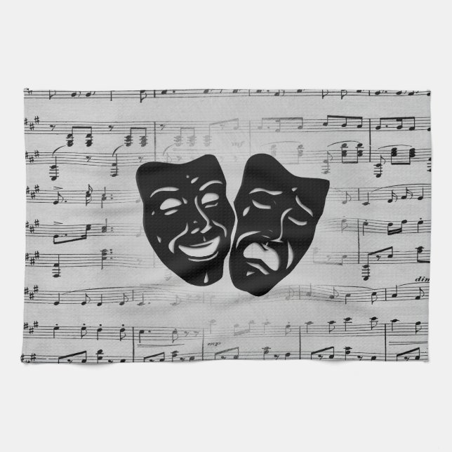 Silver Art Unites Theater Masks Kitchen Towel (Horizontal)