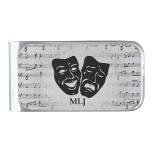 Silver Art Unites Theater Masks Monogram Finish Money Clip