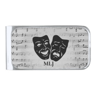 Silver Art Unites Theater Masks Monogram Finish Money Clip