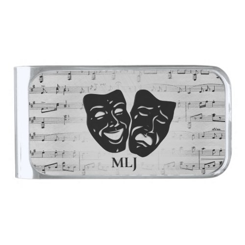 Silver Art Unites Theater Masks Monogram Silver Finish Money Clip