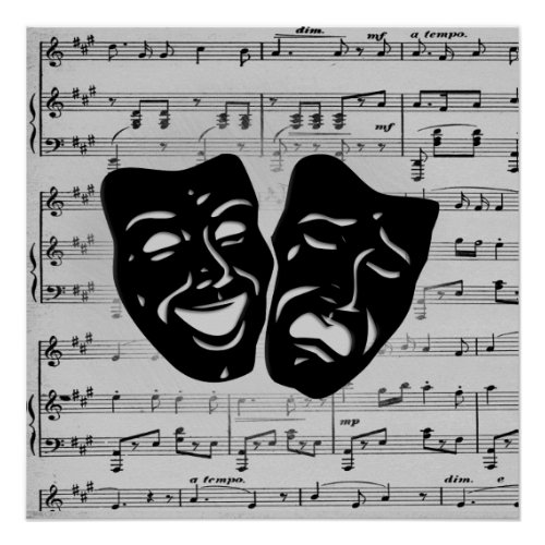 Silver Art Unites Theater Masks Poster