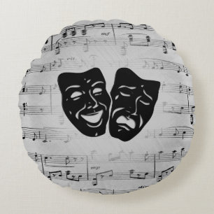 Silver Art Unites Theater Masks Round Pillow