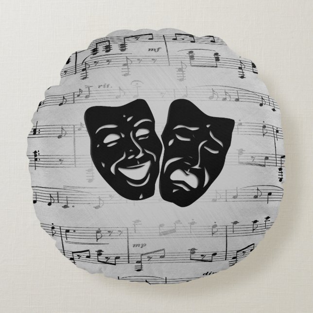 Silver Art Unites Theater Masks Round Pillow (Front)