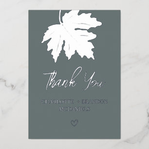 Silver Autumn Maple Leaf Wedding Thank You Foil Invitation