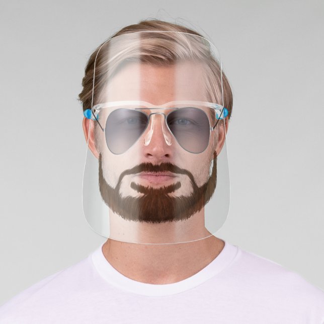 Silver Aviator Sunglasses With Beard & Moustache Face Shield (Insitu)