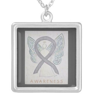 Silver Awareness Ribbon Angel Jewelry Necklace
