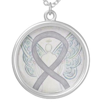Silver Awareness Ribbon Angel Jewelry Necklace