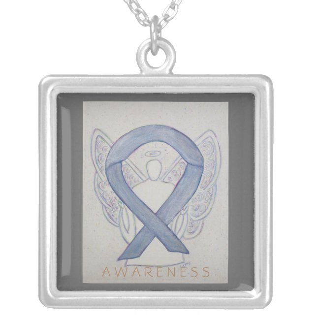 Silver Awareness Ribbon Angel Jewelry Necklace (Front)
