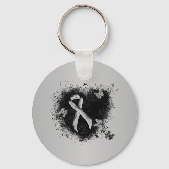 Silver Awareness Ribbon Grunge Heart Keychain (Front)