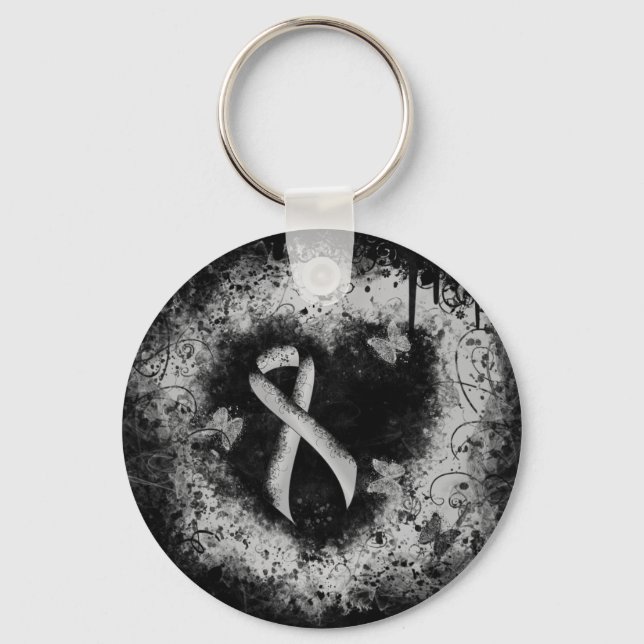 Silver Awareness Ribbon Grunge Heart Keychain (Front)