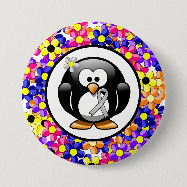 Silver Awareness Ribbon Penguin Button (Front)