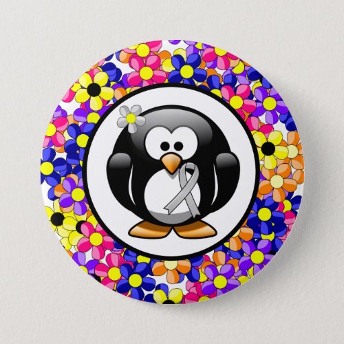 Silver Awareness Ribbon Penguin Button