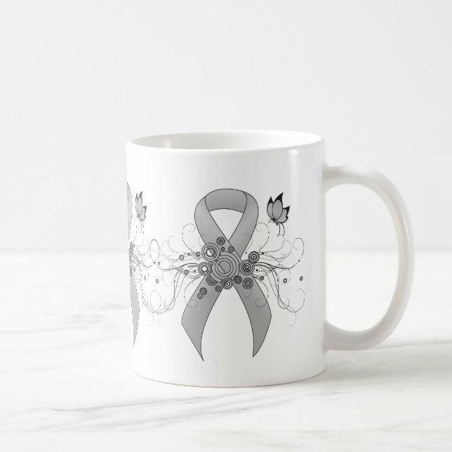 Silver Awareness Ribbon with Butterfly Coffee Mug (Right)
