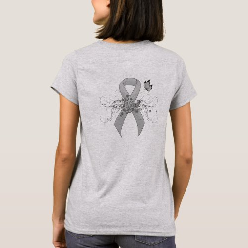 Silver Awareness Ribbon with Butterfly T_Shirt