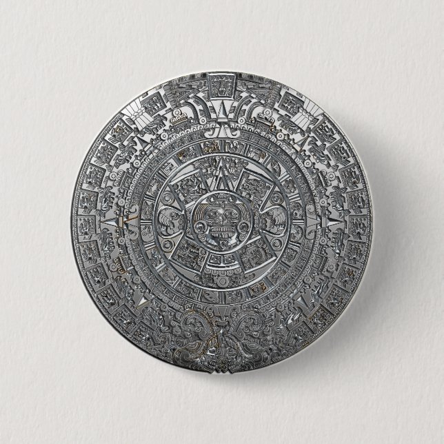 Silver Aztec Calendar Button (Front)
