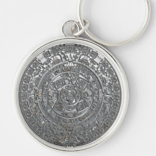 Silver Aztec Calendar Keychain