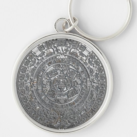 Silver Aztec Calendar Keychain
